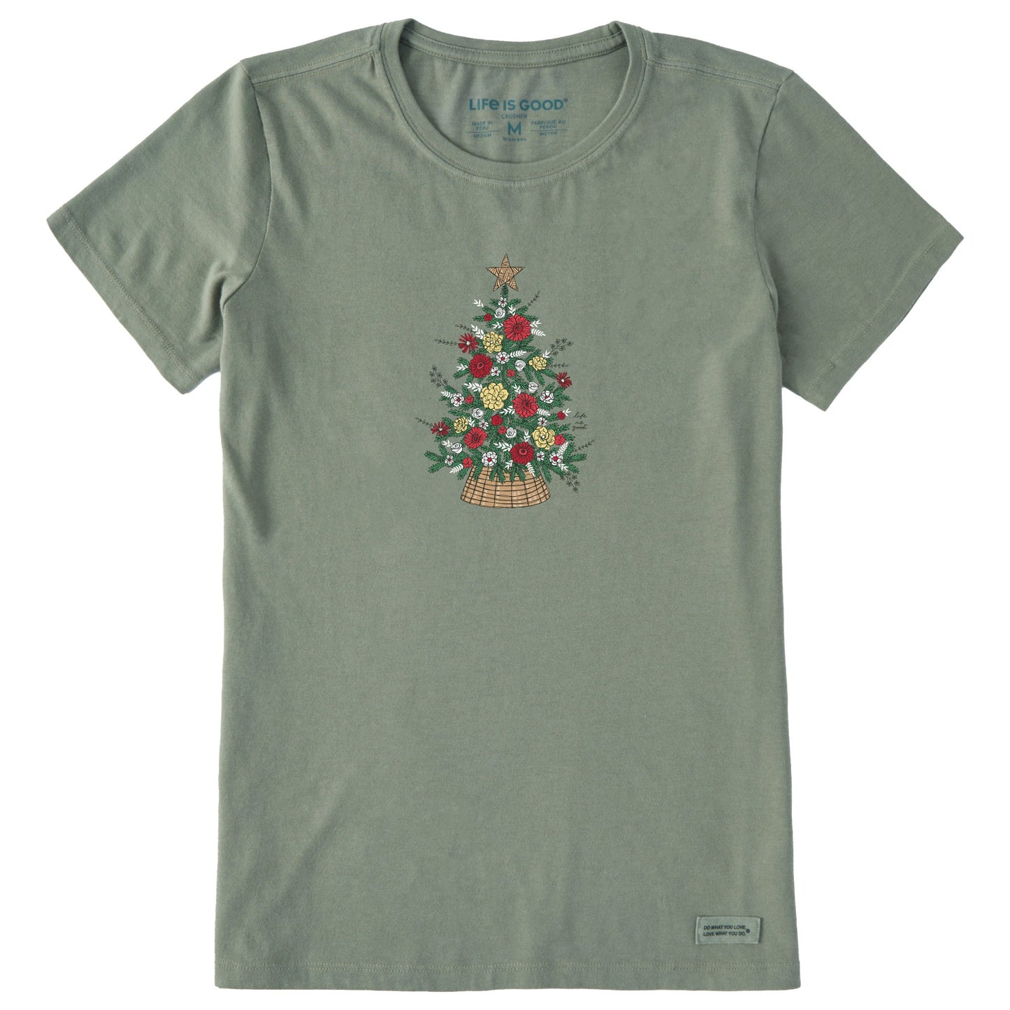 Women's Floral Christmas Tree Short Sleeve Crusher Tee