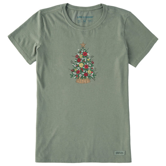 Women's Floral Christmas Tree Short Sleeve Crusher Tee