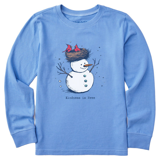 Kids Kindness is Free Snowman Long Sleeve Crusher Tee