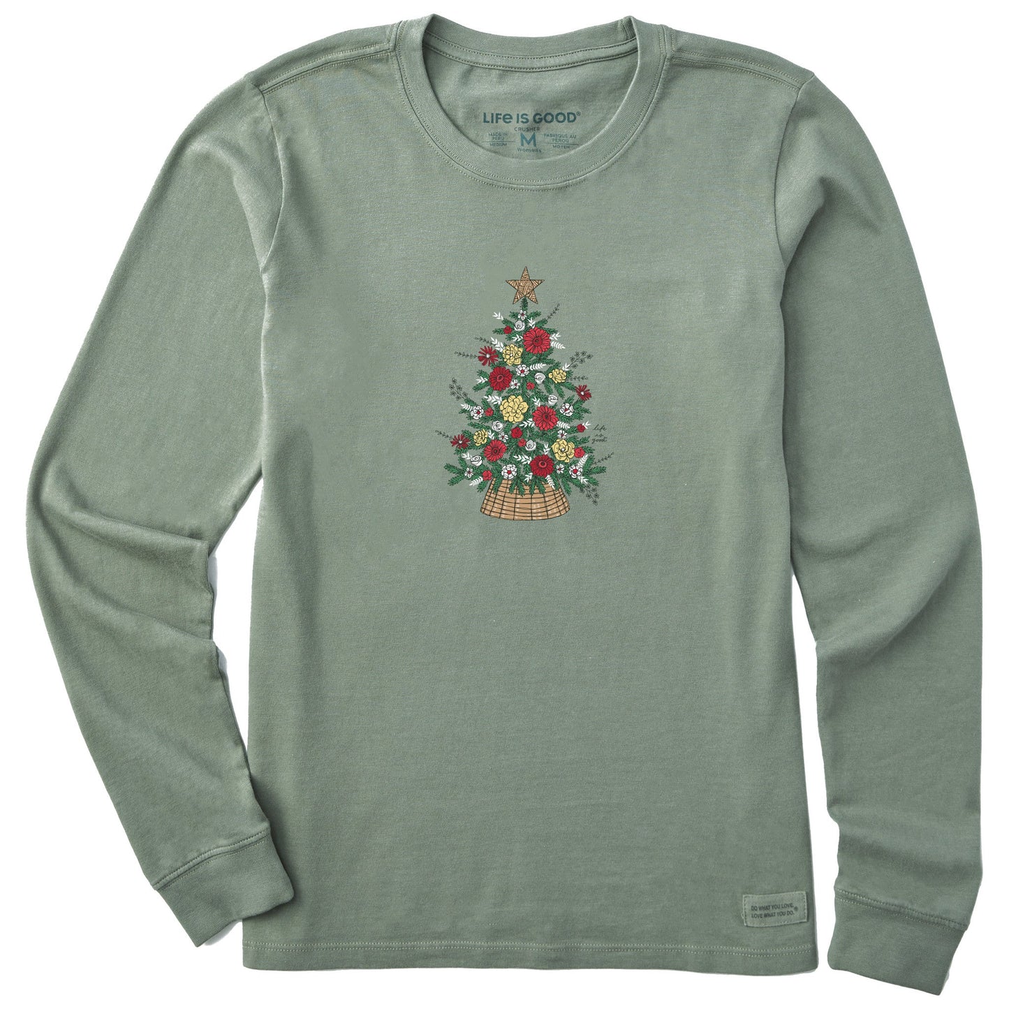 Women's Floral Christmas Tree Long Sleeve Crusher Tee