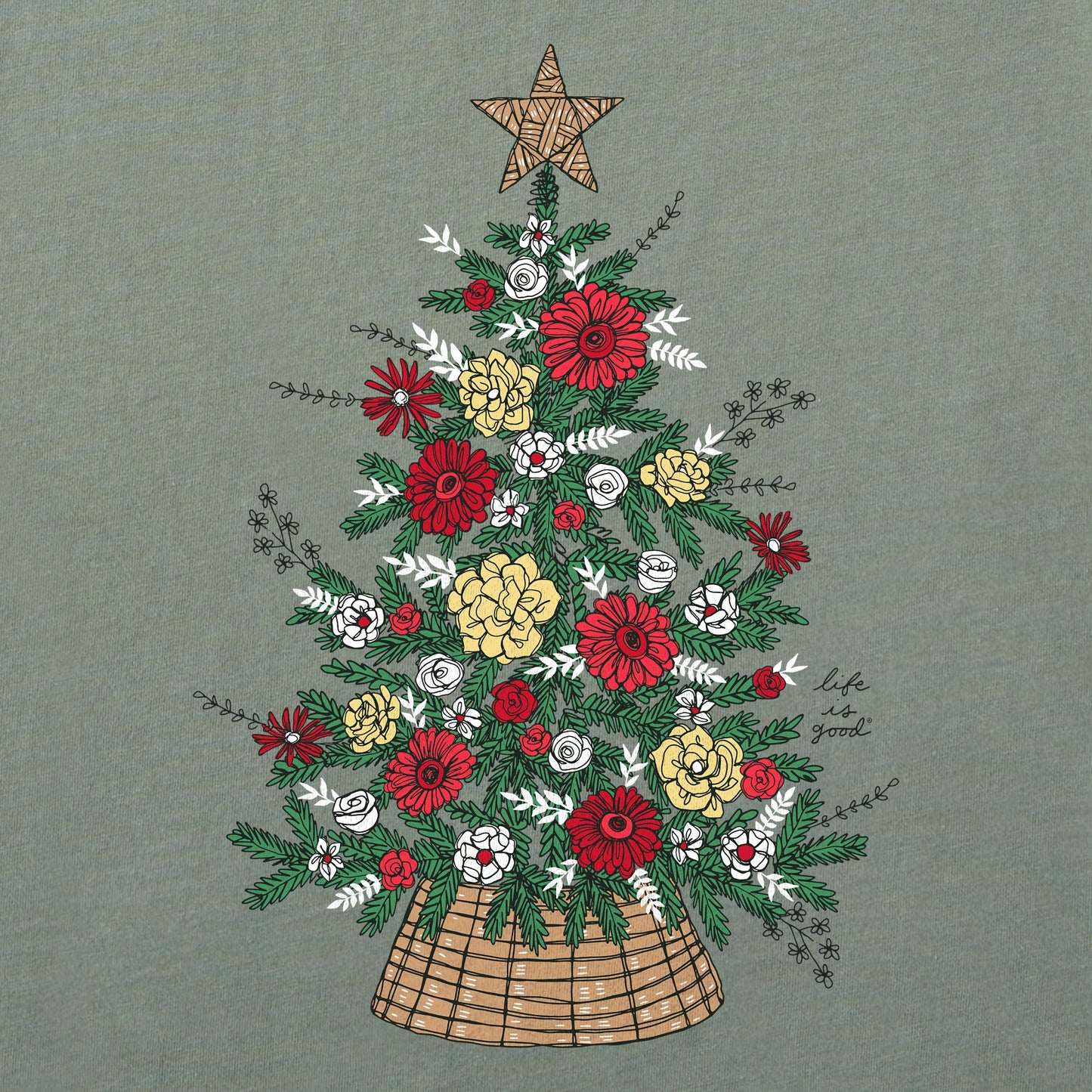 Women's Floral Christmas Tree Long Sleeve Crusher Tee