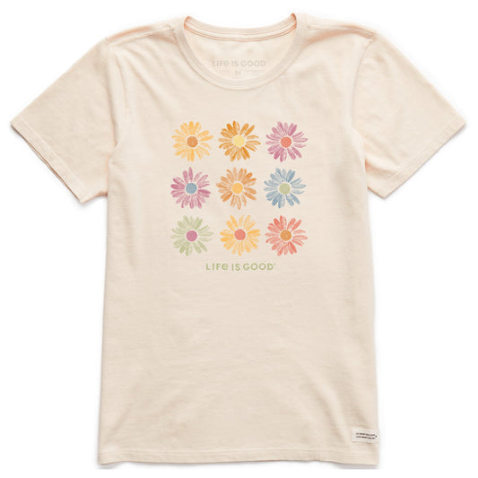 Women's Grid of Painted Daisies Short Sleeve Crusher Tee