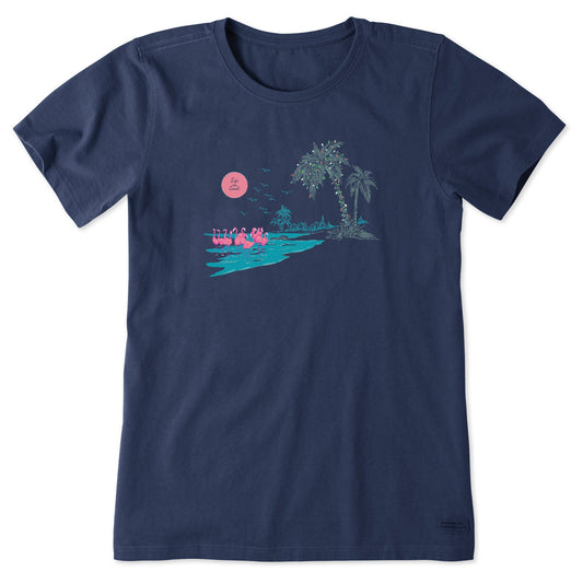 Women's Winter Flamingo Palms Short Sleeve Crusher Tee