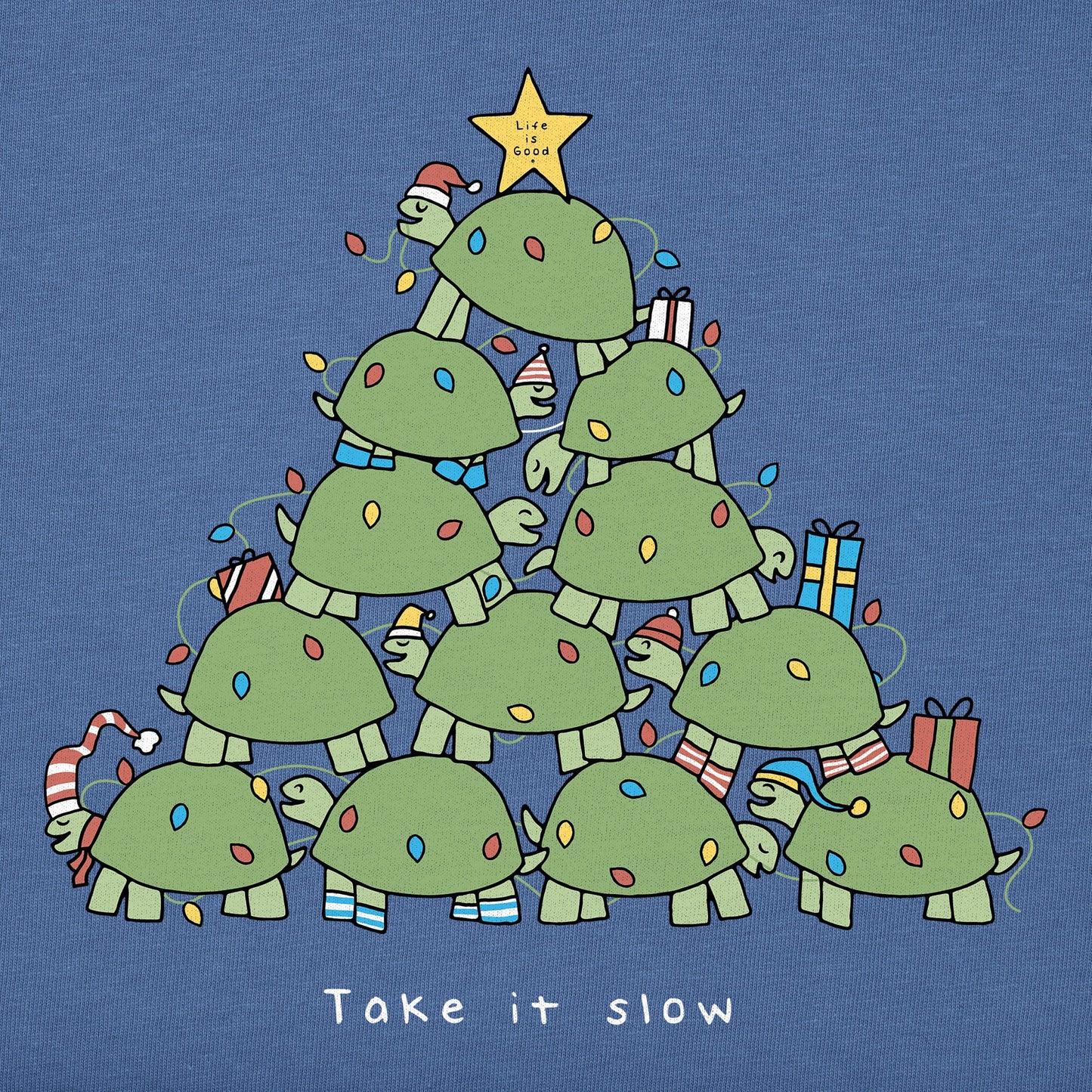 Women's Take it Slow Turtle Xmas Tree Long Sleeve Crusher Vee