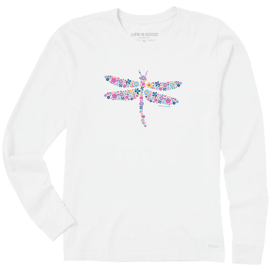 Women's Dragonfly Flowers Long Sleeve Crusher Tee
