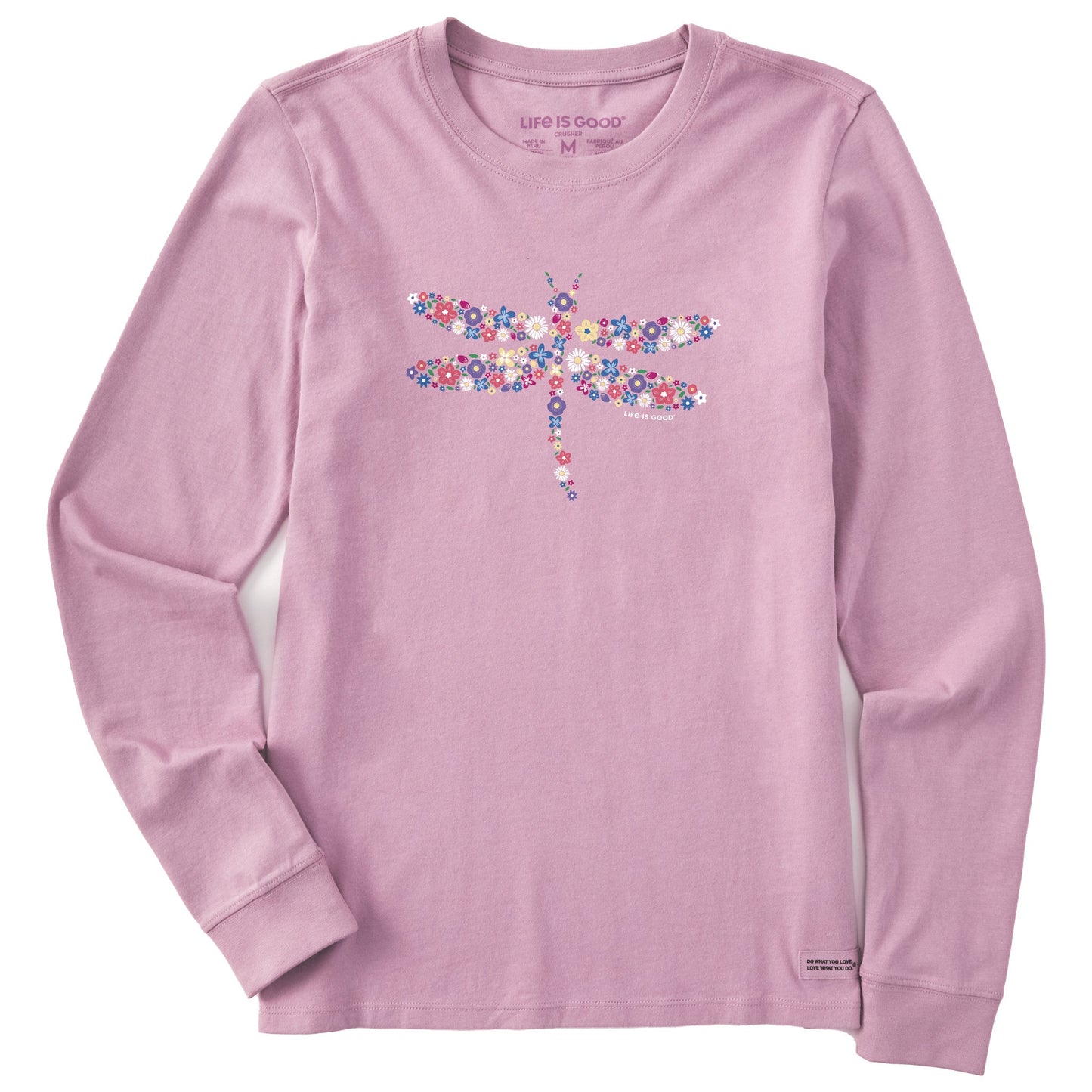 Women's Dragonfly Flowers Long Sleeve Crusher Tee