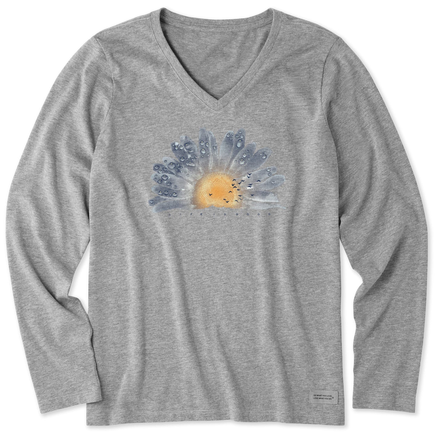 Women's Watercolor Daisy Long Sleeve Crusher Vee