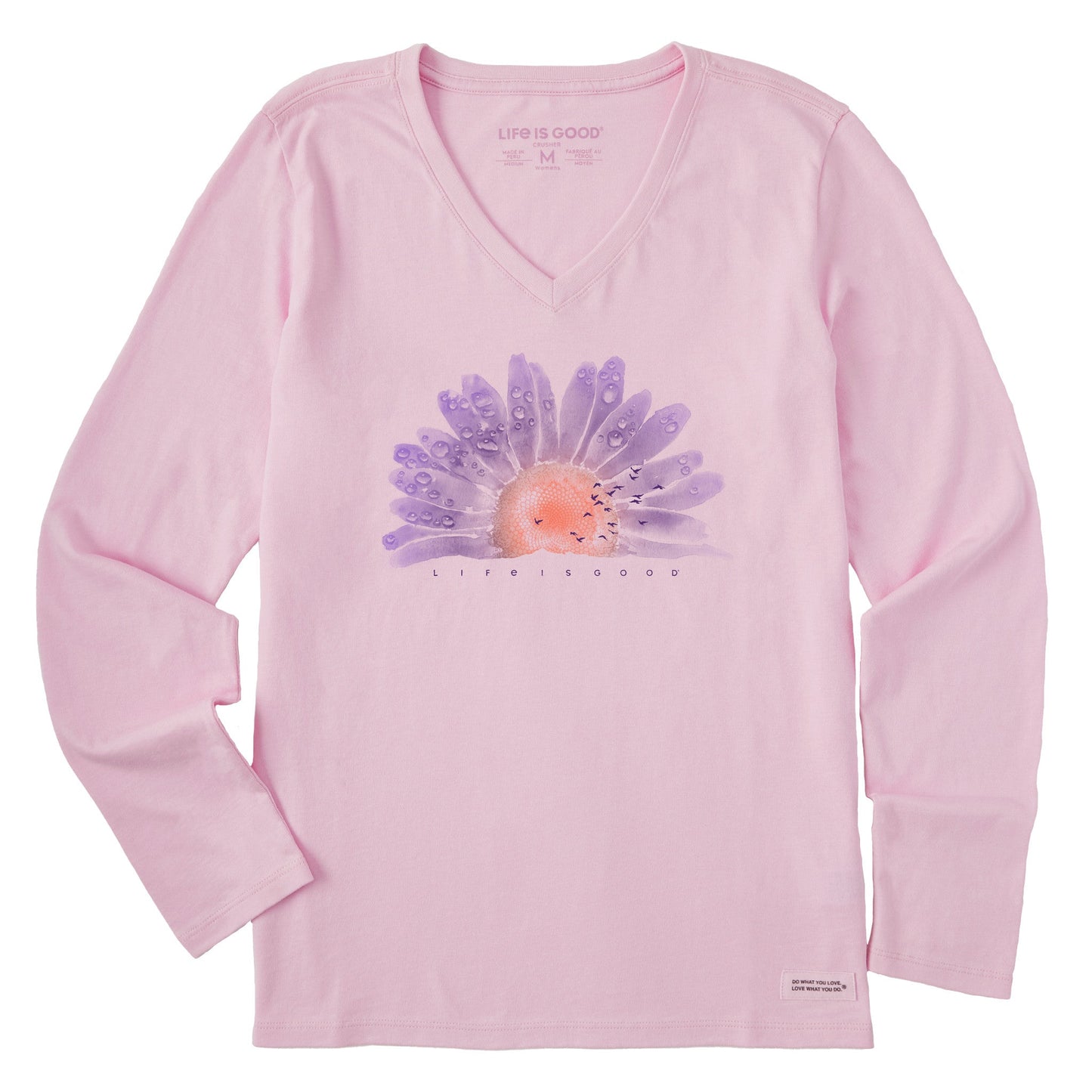 Women's Watercolor Daisy Long Sleeve Crusher Vee