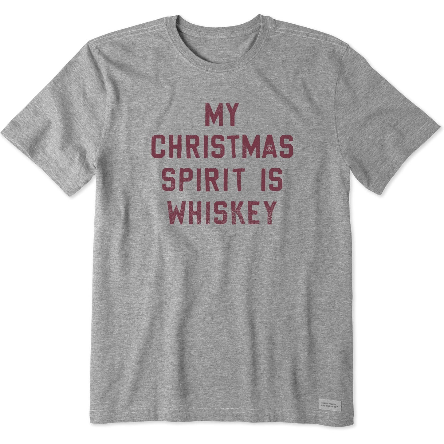 Men's Christmas Spirit is Whiskey Block Letter Short Sleeve Crusher Tee