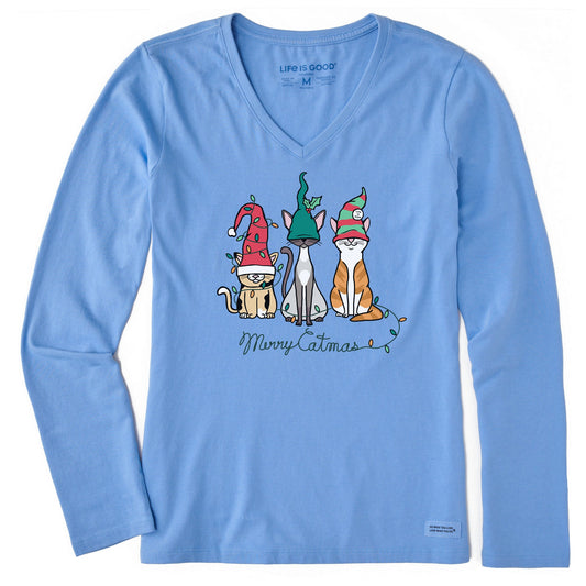 Women's Gnome Cats Long Sleeve Crusher Vee