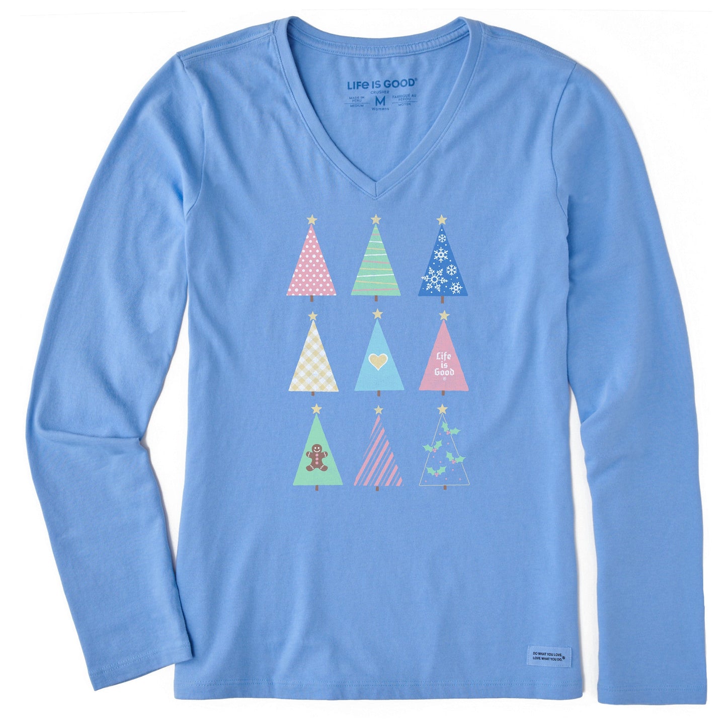 Women's Retro Christmas Trees Long Sleeve Crusher Vee