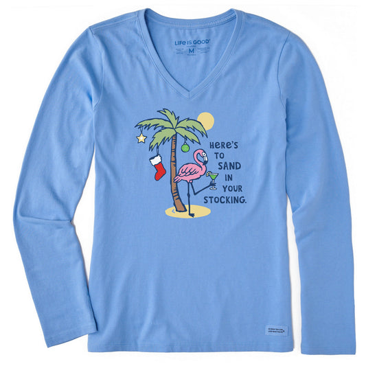 Women's Flamingo Sand in your Stocking Long Sleeve Crusher Vee