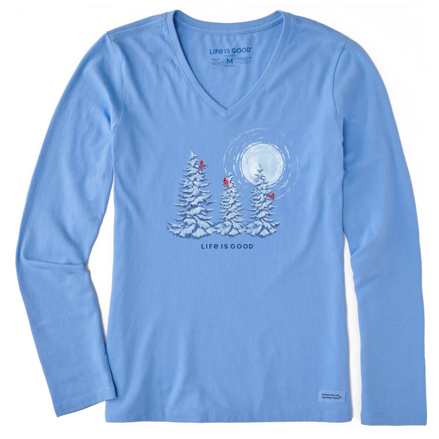 Women's Snowy Pines with Cardinals Long Sleeve Crusher Vee
