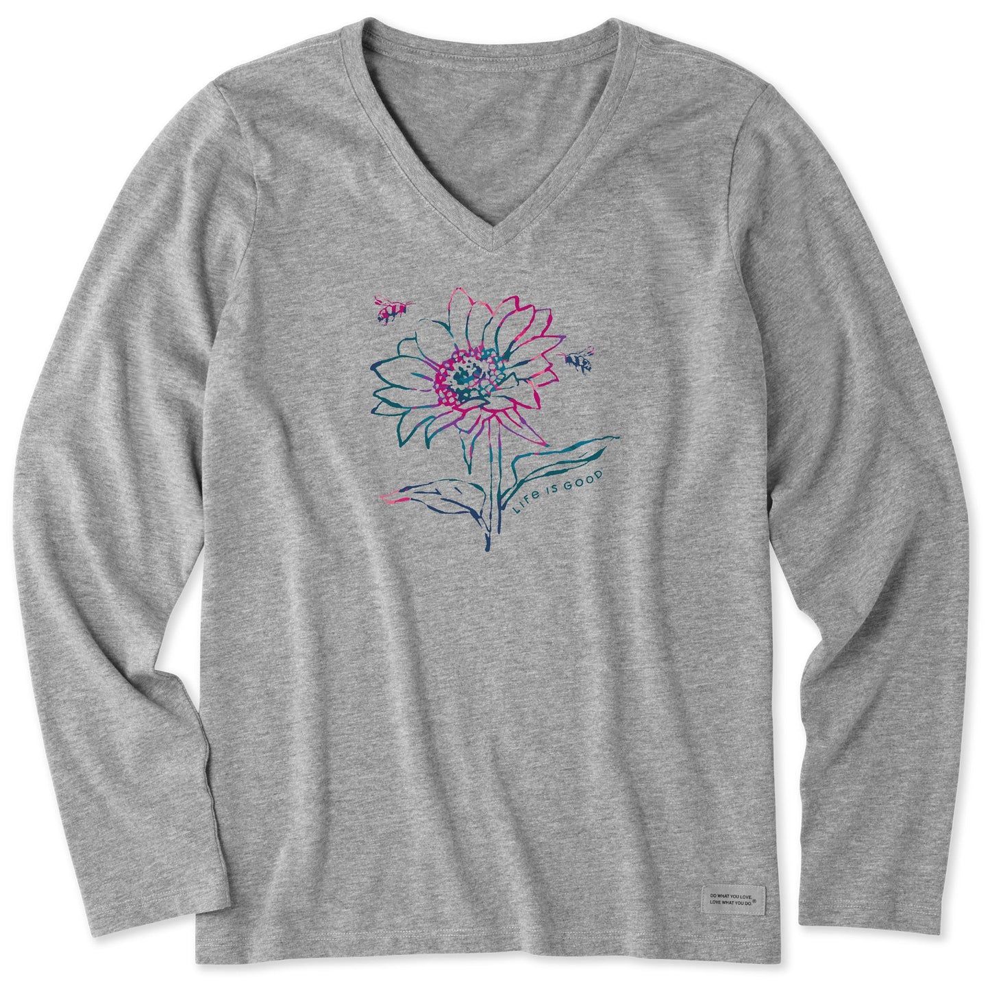 Women's Tie Dye Sunflower Bees Long Sleeve Crusher Vee