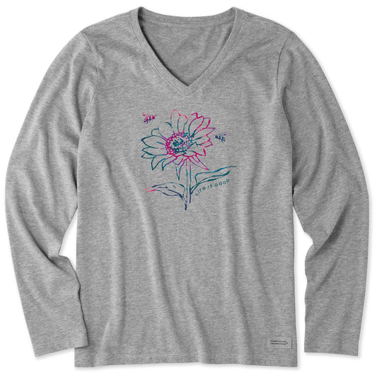 Women's Tie Dye Sunflower Bees Long Sleeve Crusher Vee