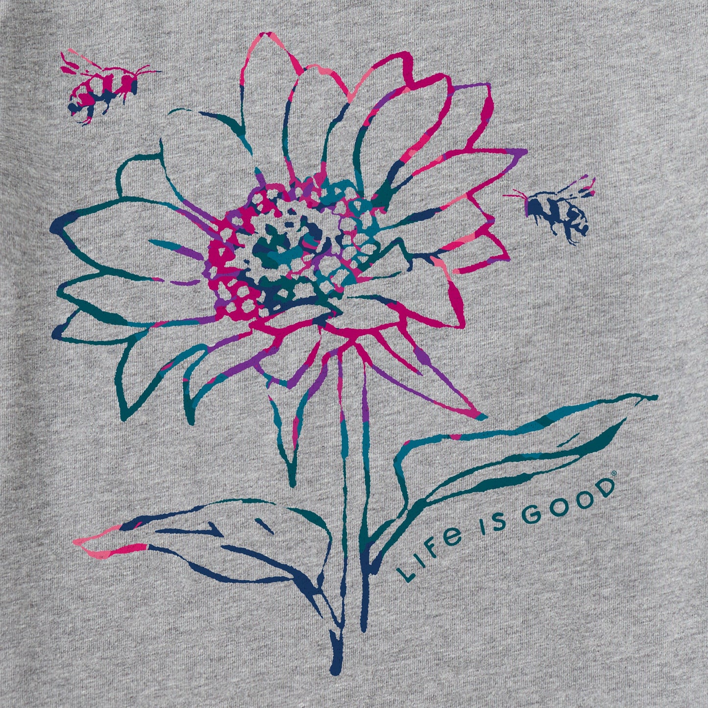 Women's Tie Dye Sunflower Bees Long Sleeve Crusher Vee