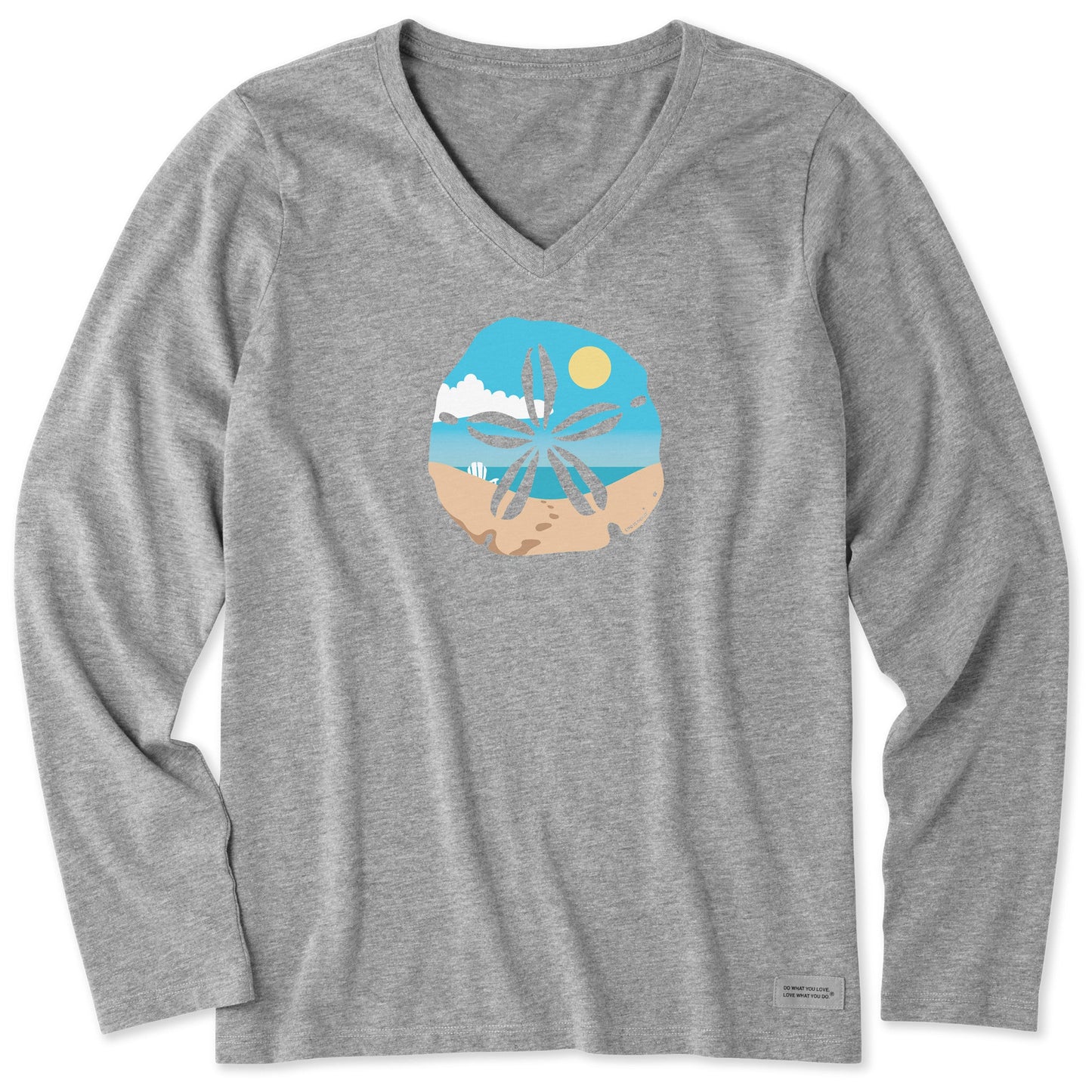 Women's Sand Dollar Beach Scene Long Sleeve Crusher Vee