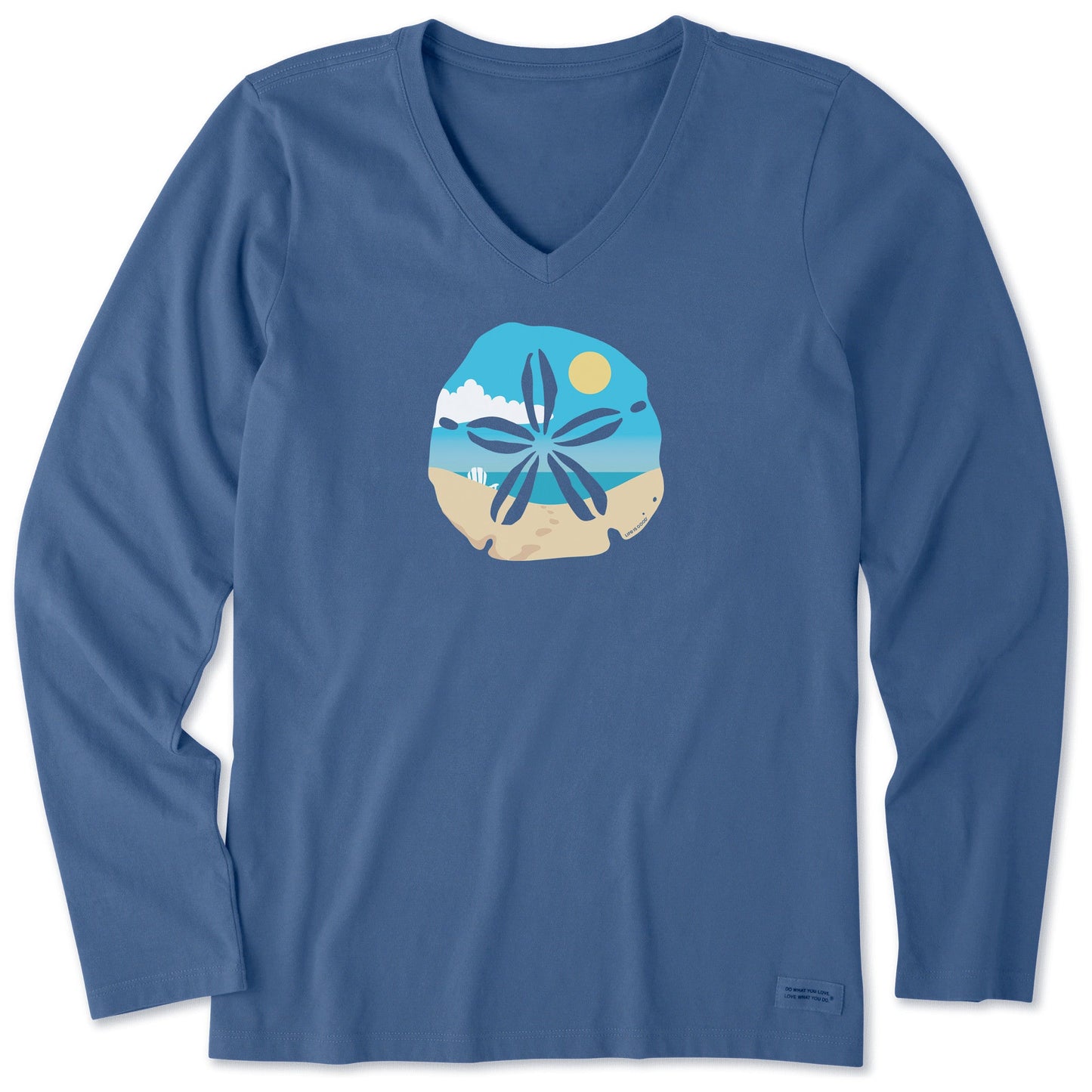 Women's Sand Dollar Beach Scene Long Sleeve Crusher Vee