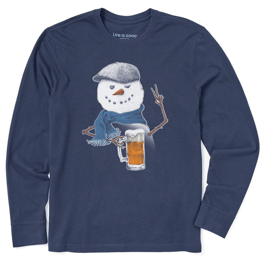 Men's Peaceful Snowman w Beer Long Sleeve Crusher Tee