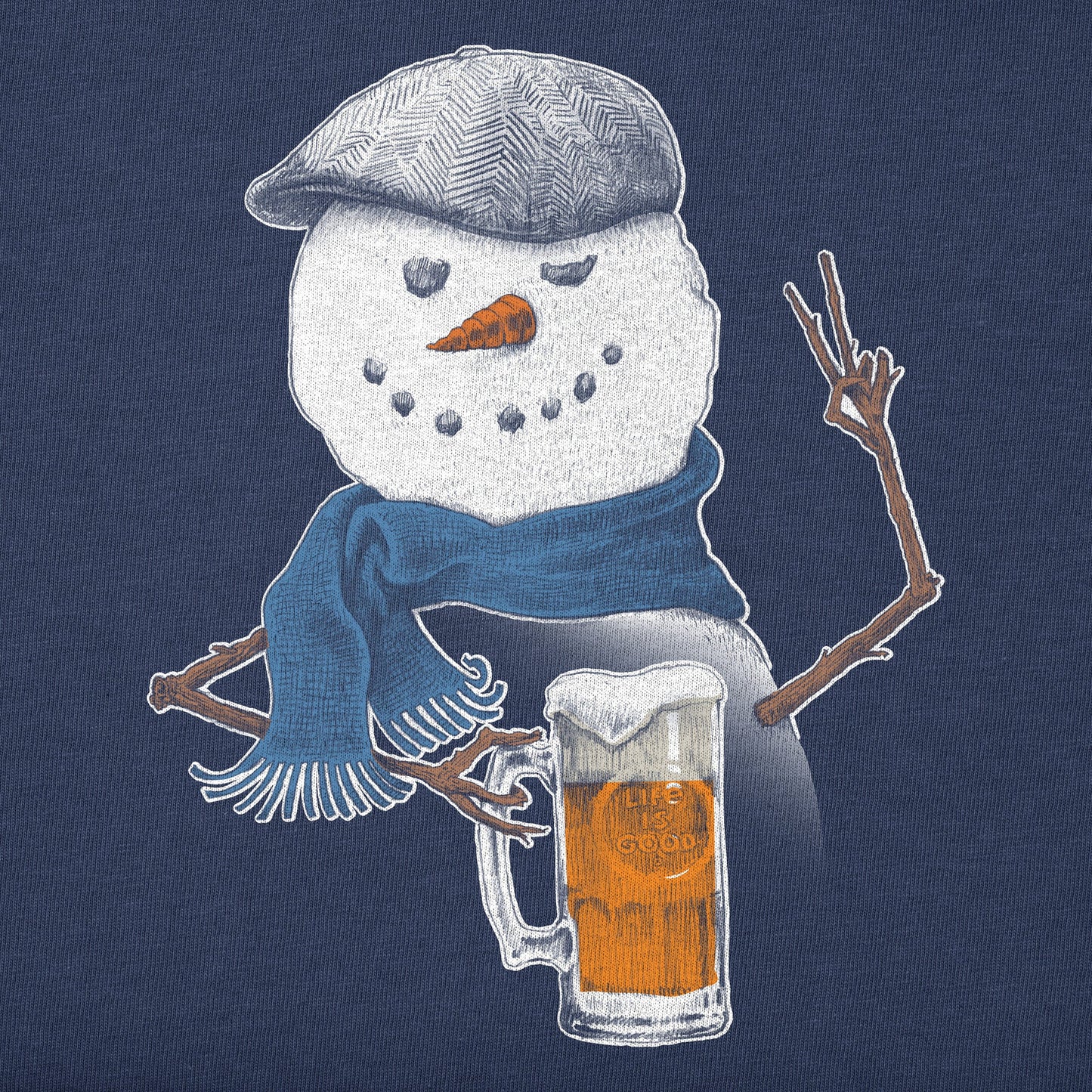 Men's Peaceful Snowman w Beer Long Sleeve Crusher Tee