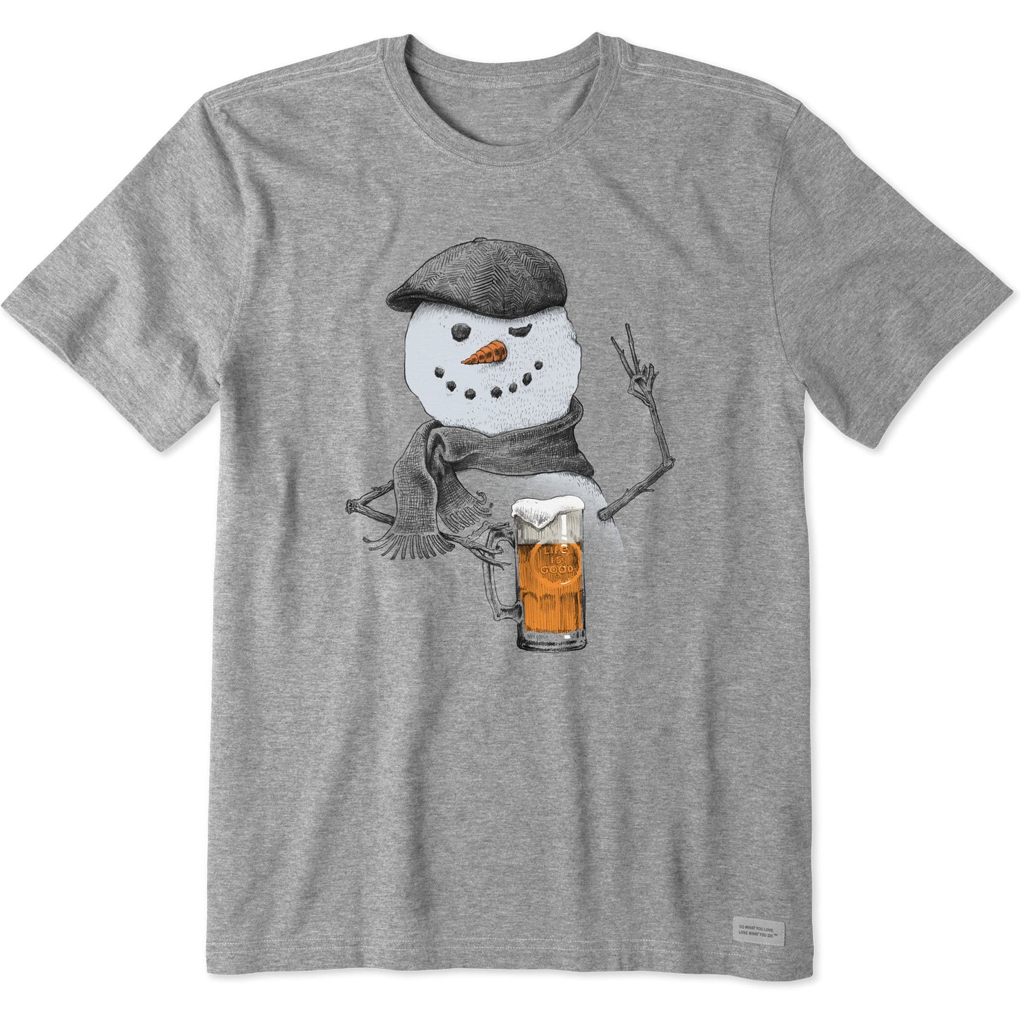 Men's Peaceful Snowman w Beer Short Sleeve Crusher Tee
