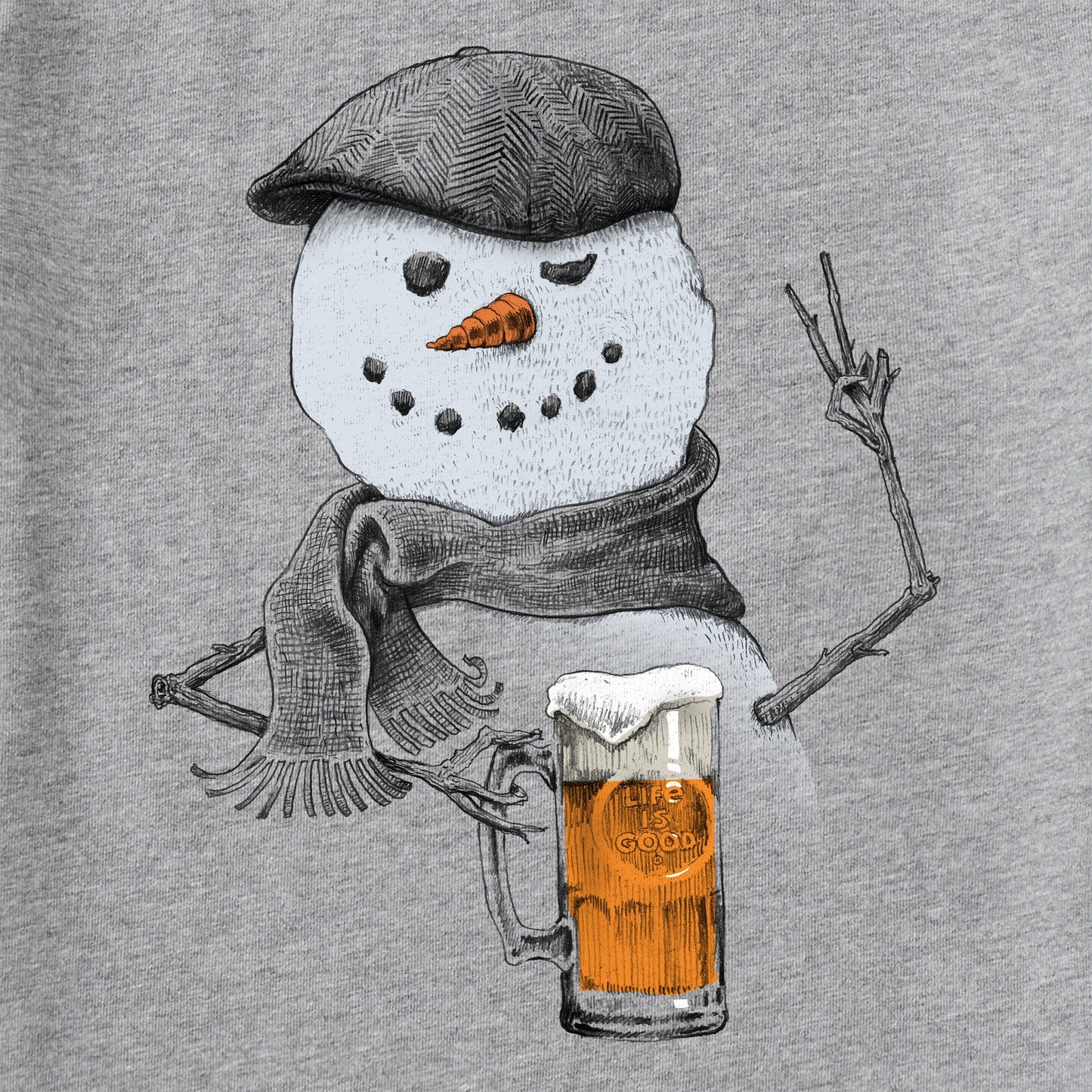 Men's Peaceful Snowman w Beer Short Sleeve Crusher Tee