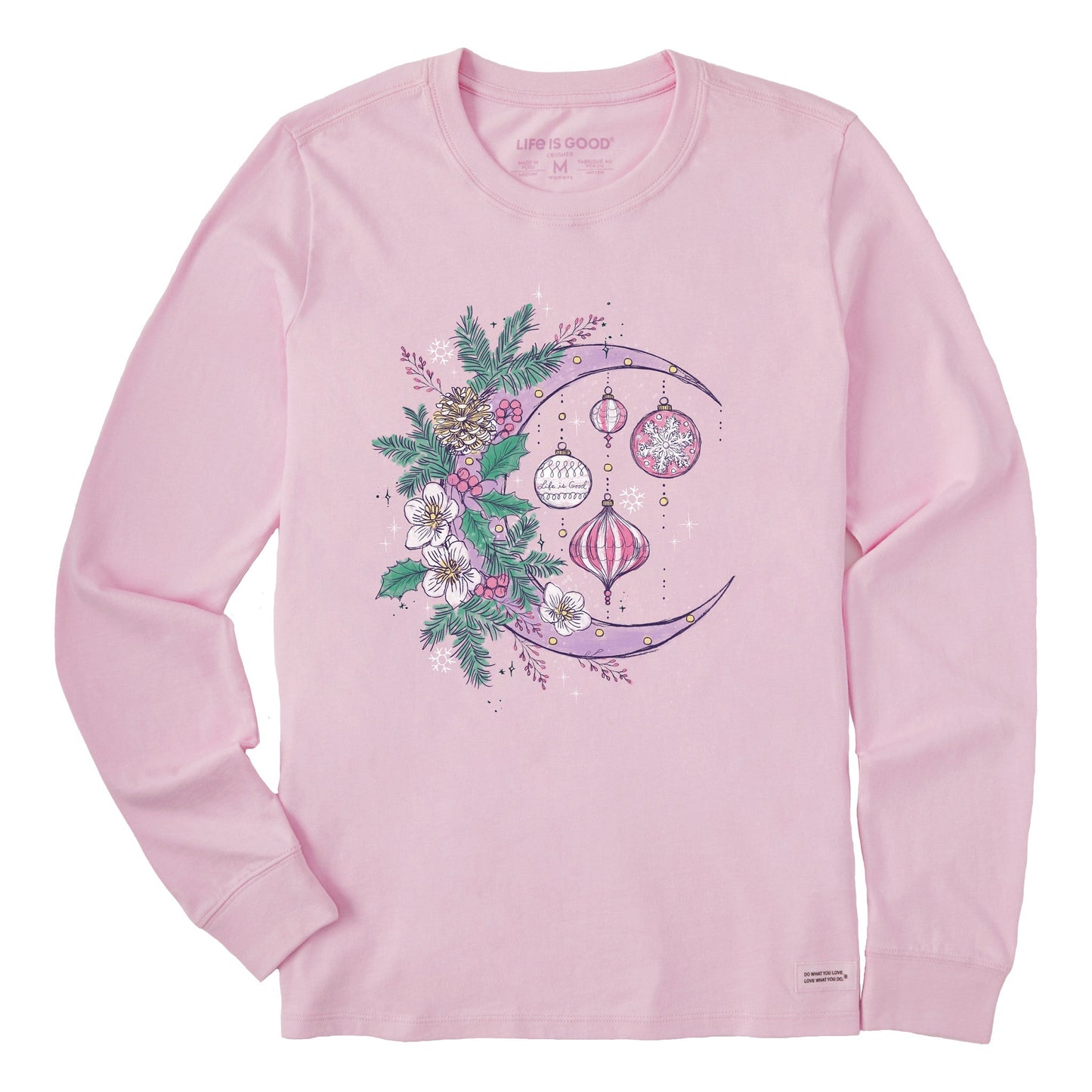 Women's Christmas Ornament Moon Long Sleeve Crusher Tee