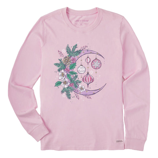 Women's Christmas Ornament Moon Long Sleeve Crusher Tee