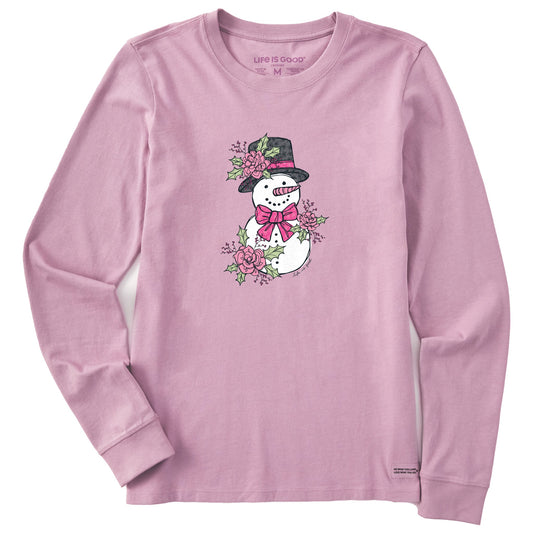 Women's Floral Snowman Long Sleeve Crusher Tee