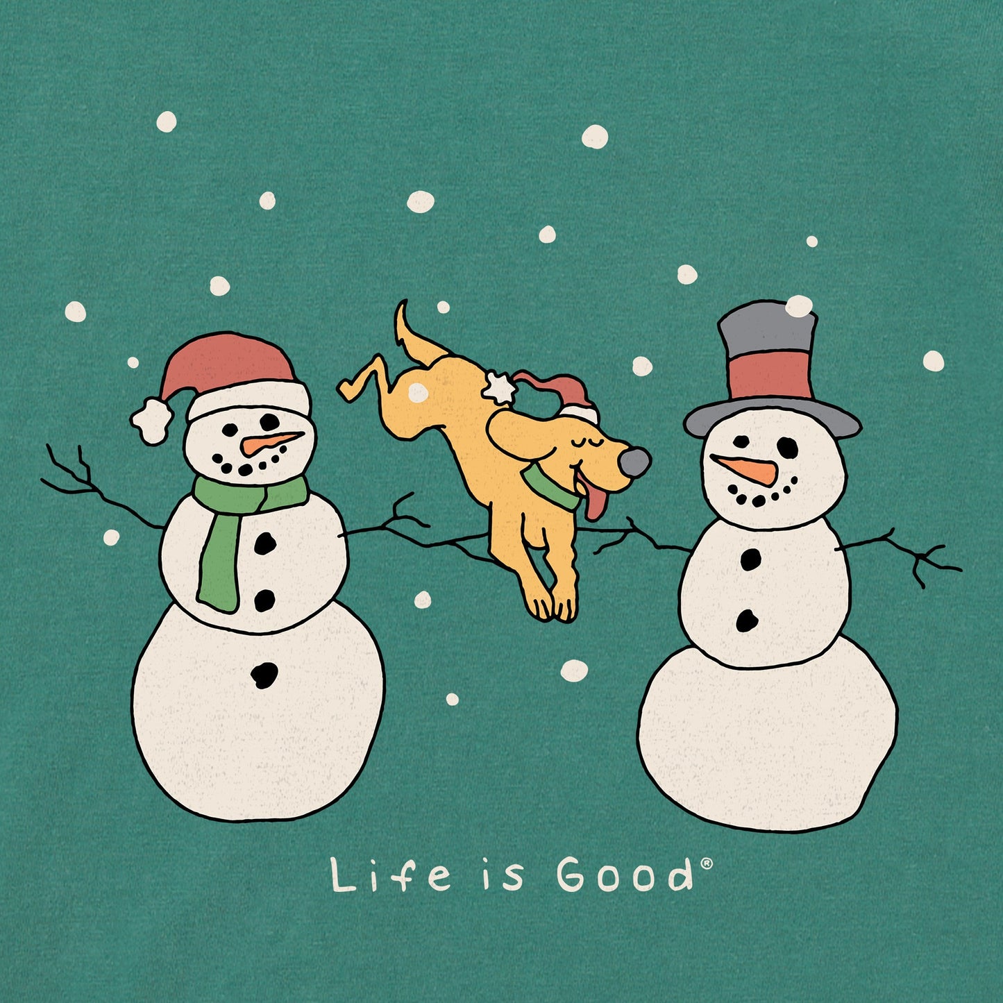 Women's Dog Jumping Snowmen Long Sleeve Crusher Tee