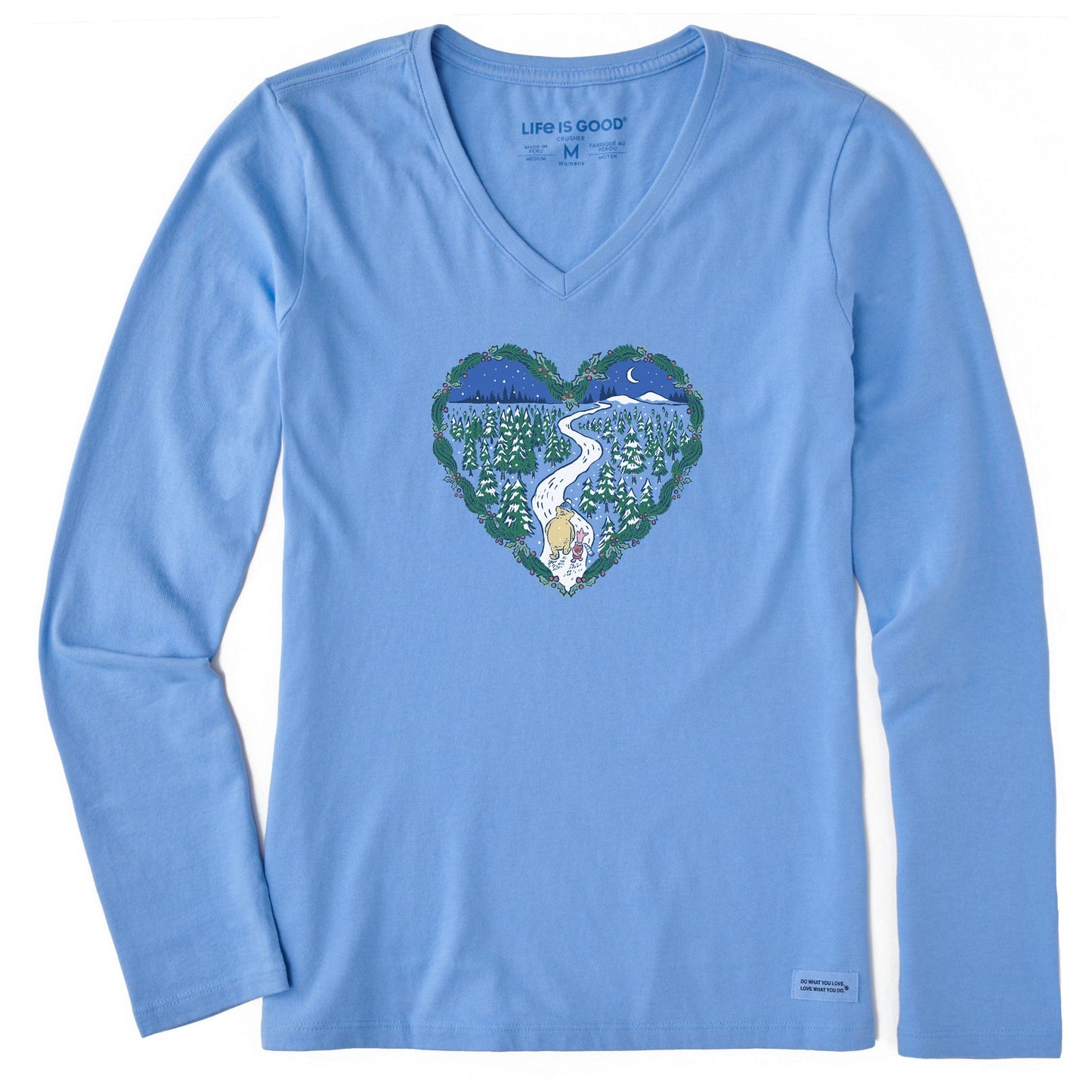 Women's Winnie & P Winter Stroll Heart Long Sleeve Crusher Vee