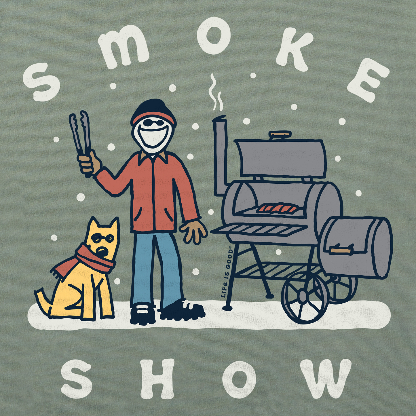 Men's Snowy Smoke Show Jake & Rocket Long Sleeve Crusher Tee