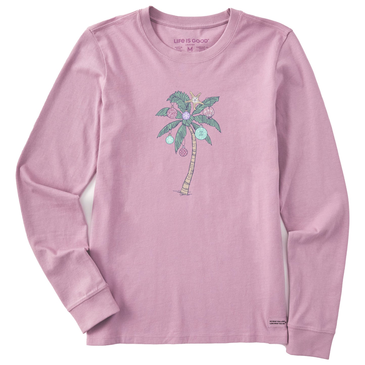 Women's Xmas Ornament Palm Tree Long Sleeve Crusher Tee