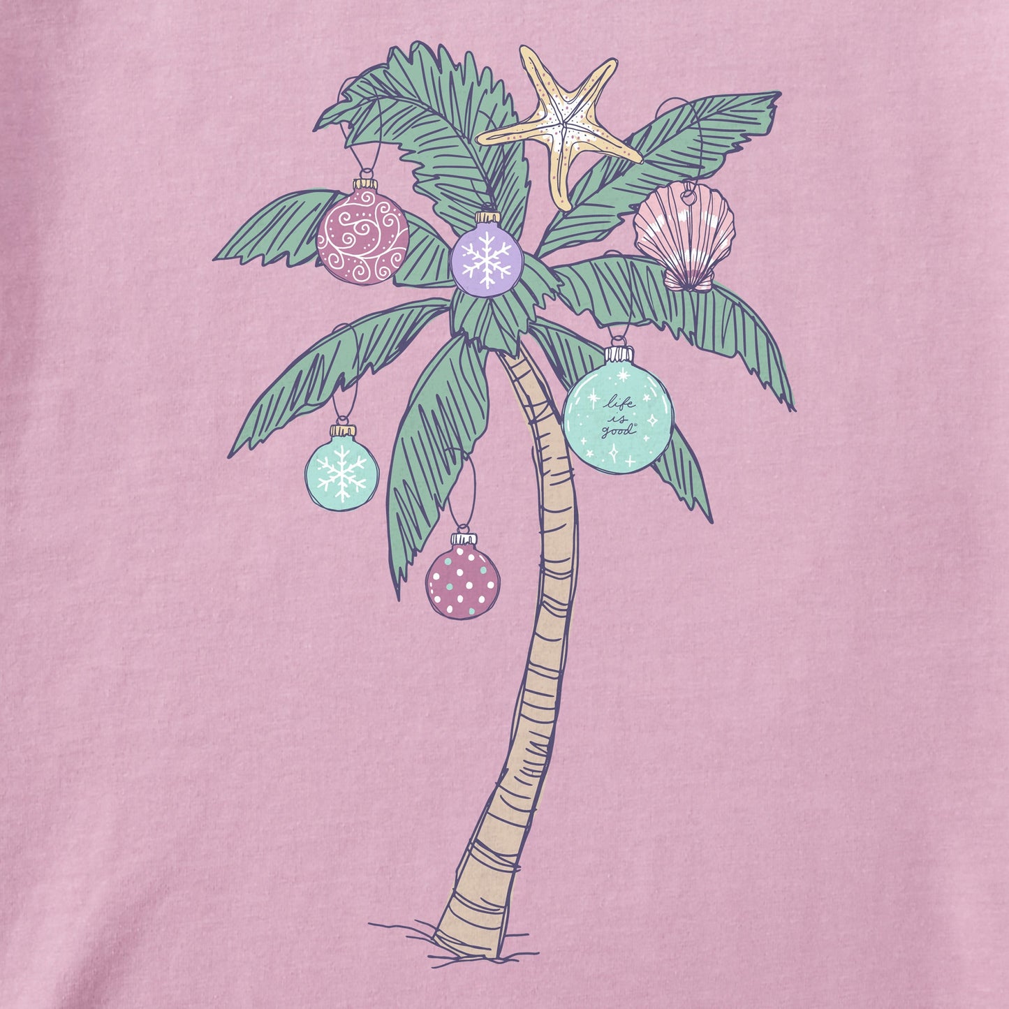 Women's Xmas Ornament Palm Tree Long Sleeve Crusher Tee