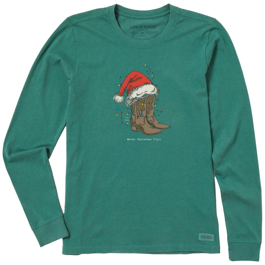 Women's Santa Cowboy with Lights Long Sleeve Crusher Tee