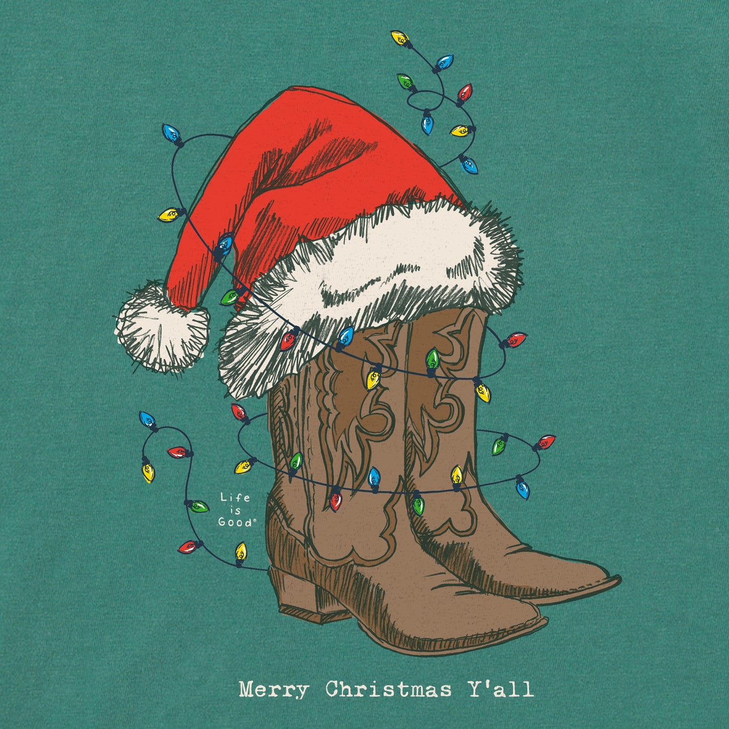 Women's Santa Cowboy with Lights Long Sleeve Crusher Tee