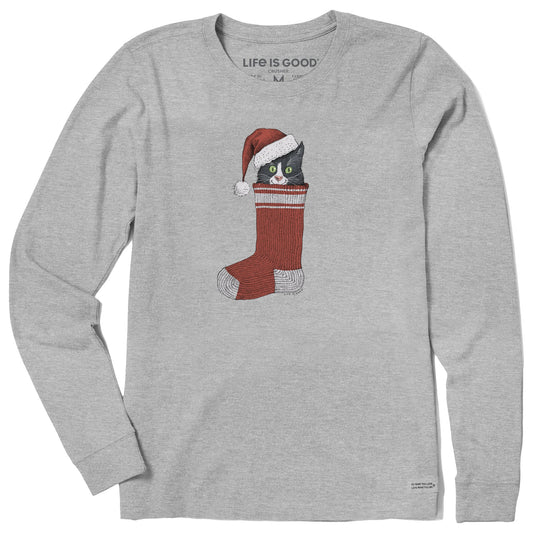 Women's Stocking Santa Cat Long Sleeve Crusher Tee