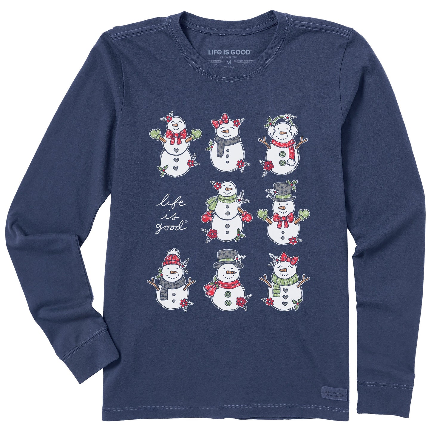 Women's Xmas Snowman Grid Long Sleeve Crusher Tee