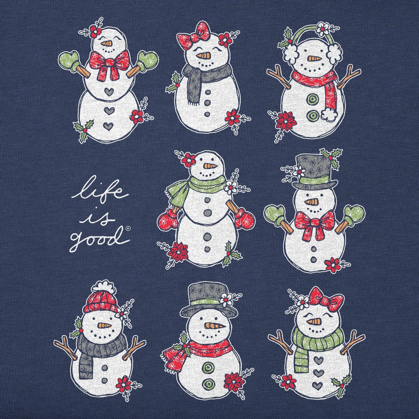 Women's Xmas Snowman Grid Long Sleeve Crusher Tee