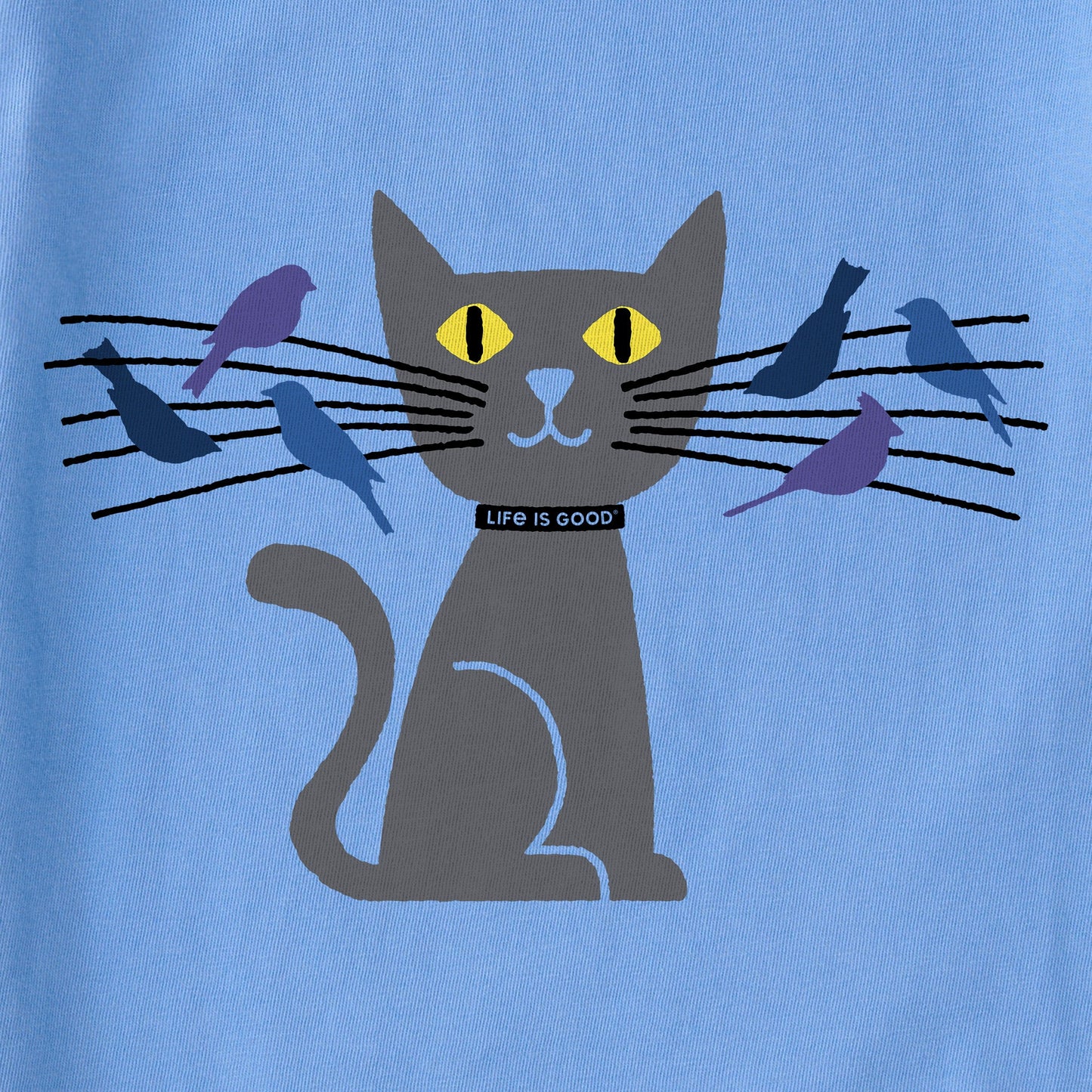 Women's Cat Bird Whiskers Short Sleeve Crusher Vee