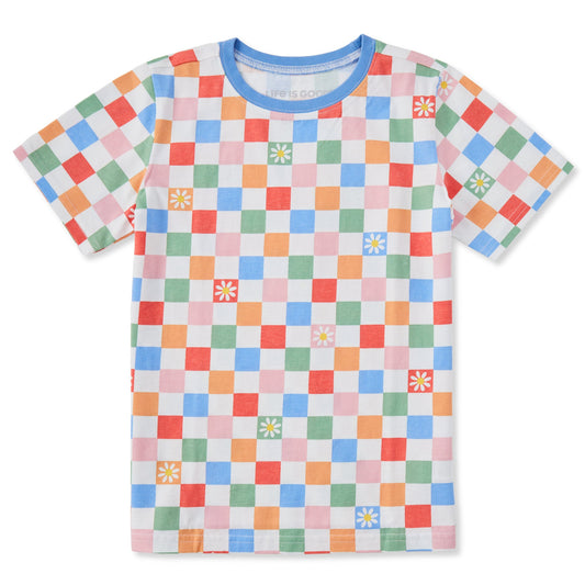 Toddler Daisy Checkerboard Pattern Short Sleeve Crusher Tee