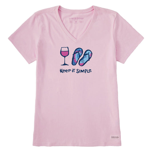 Women's Tie Dye Wine and Flip Flops Short Sleeve Vee