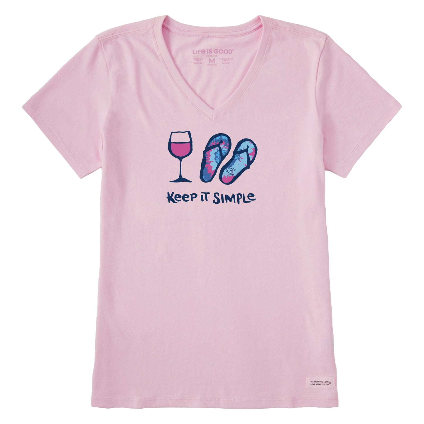 Women's Tie Dye Wine and Flip Flops Short Sleeve Vee
