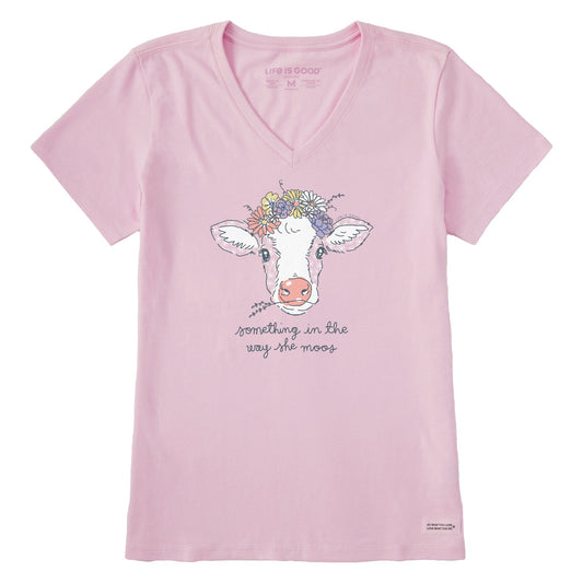 Women's Calf Flower Crown Short Sleeve Crusher Vee