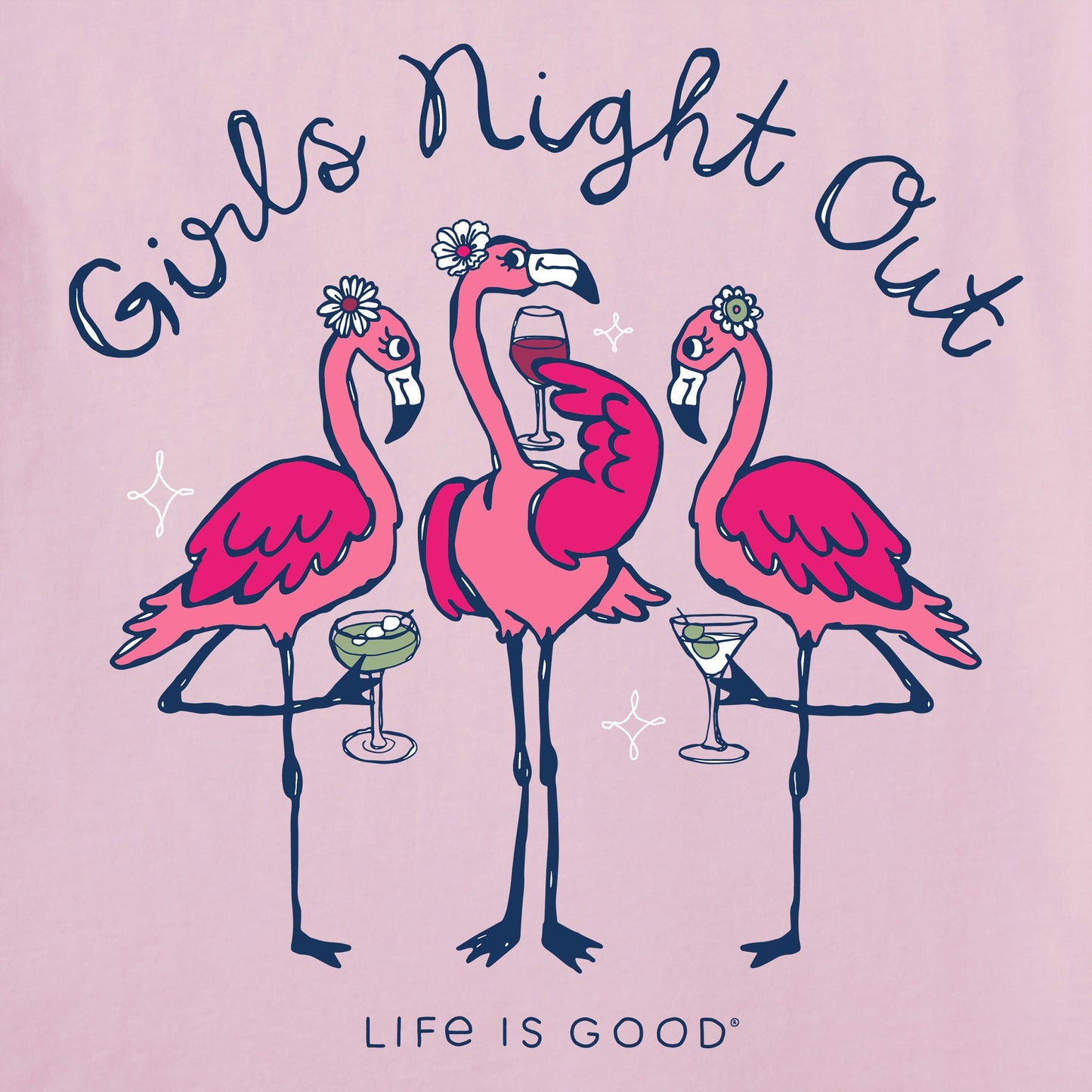 Women's Girls Night Out Flamingo Short Sleeve Crusher Vee