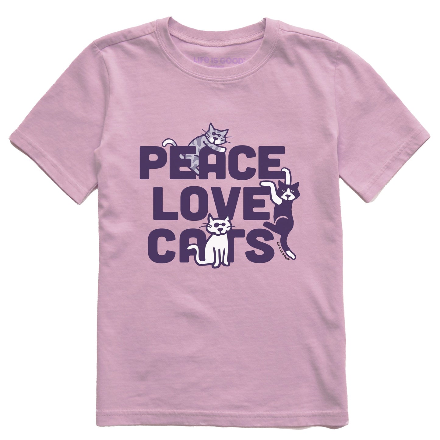 Kids Al Peace Love Cats Short Sleeve Crusher Tee