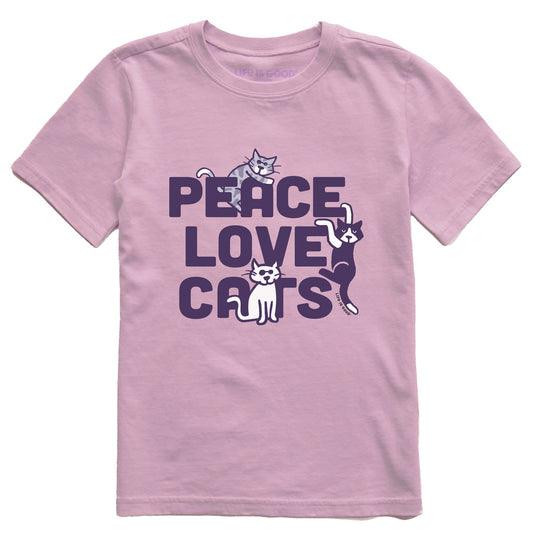 Kids Al Peace Love Cats Short Sleeve Crusher Tee
