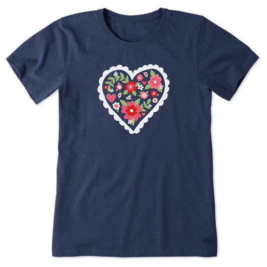 Women's Cute Flower Heart Short Sleeve Tee