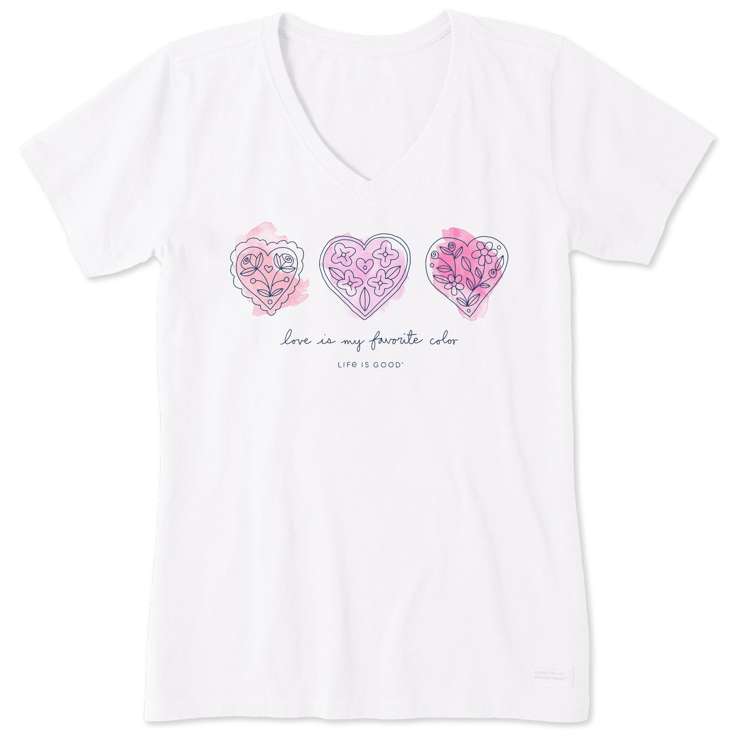 Women's 3 Doodle Hearts Short Sleeve Vee