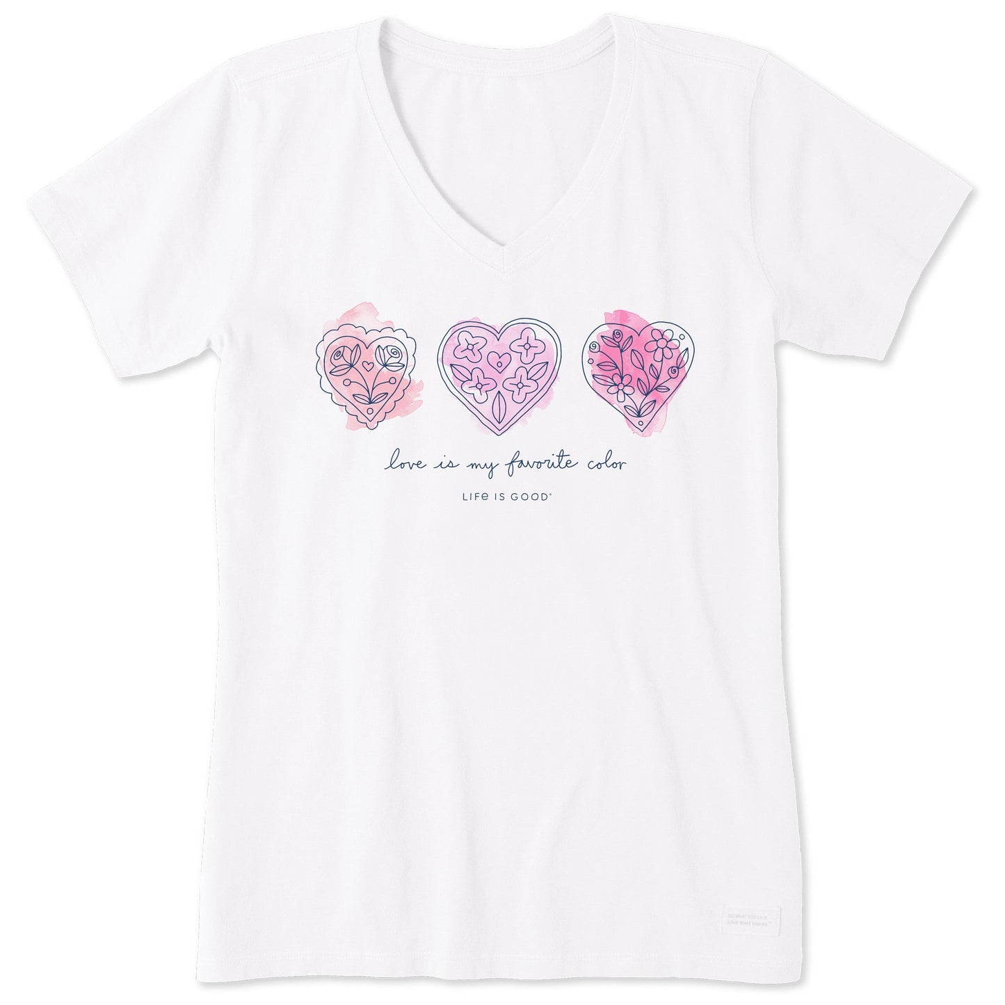 Women's 3 Doodle Hearts Short Sleeve Vee